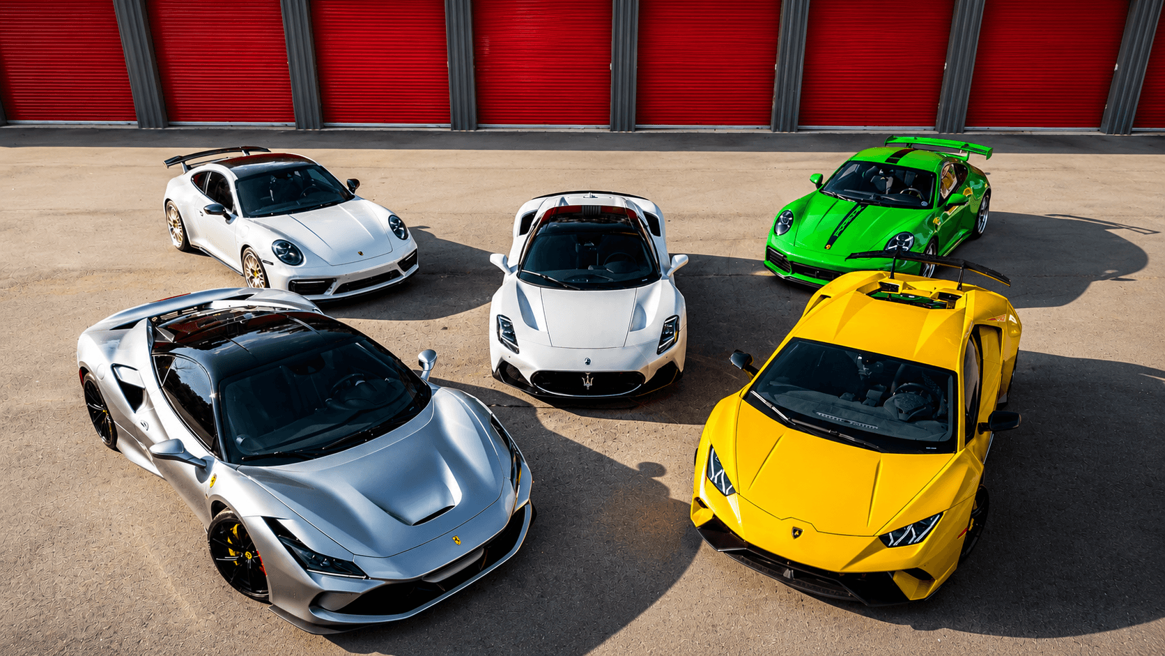 Aerial top-down view of collector cars at a Modern Storage® facility — Arkansas collector vehicle storage