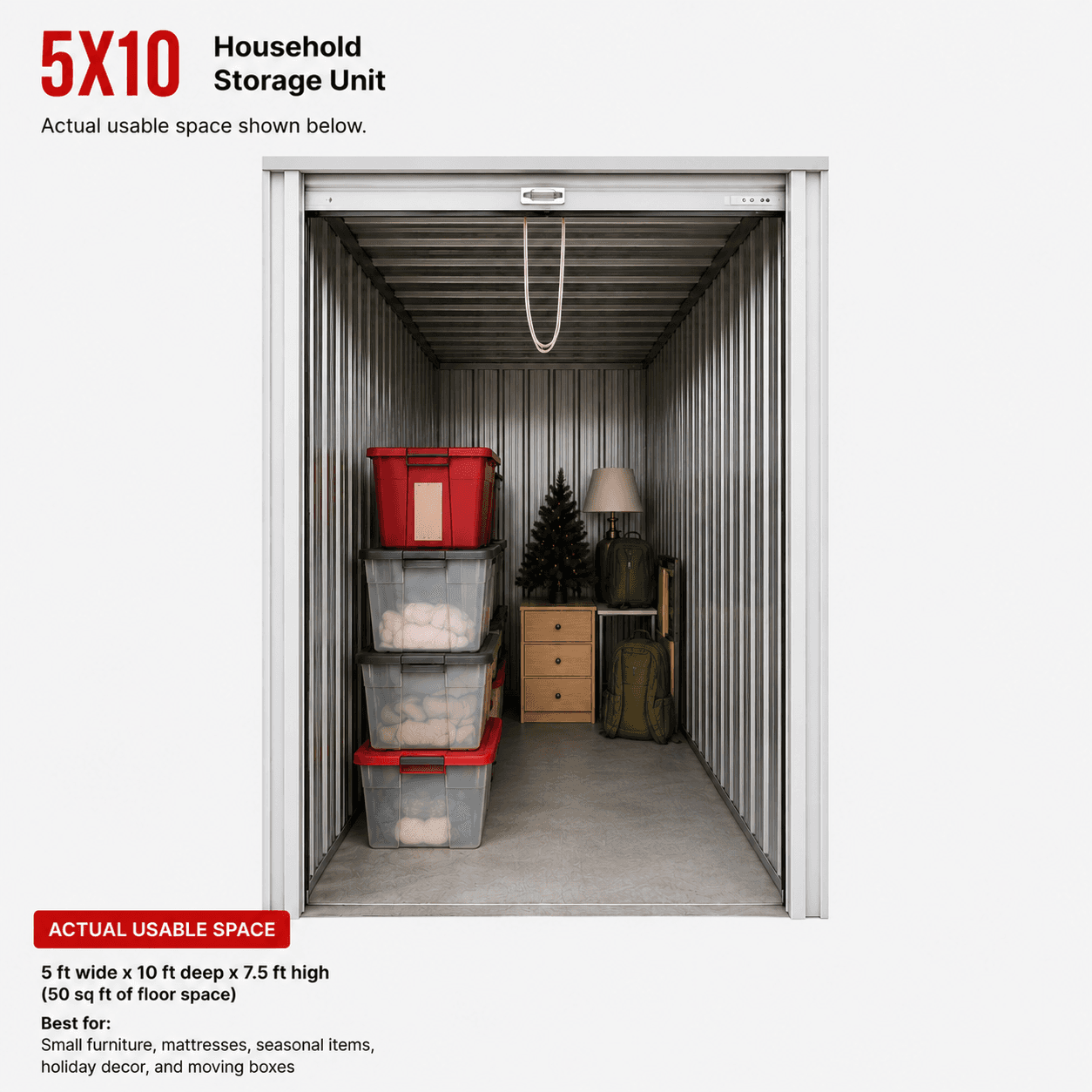 Modern Storage® 5x10 storage unit — sized for apartment overflow and single-room storage in Arkansas