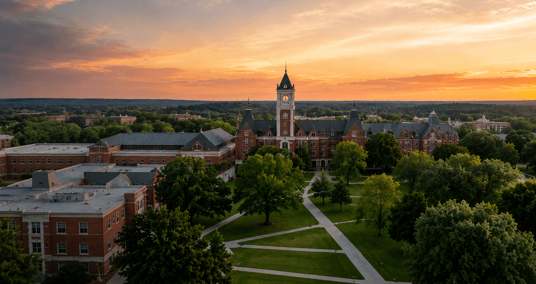 Arkansas university campus at sunset — student storage near University of Arkansas, NWACC, UALR, UCA, and other Arkansas colleges