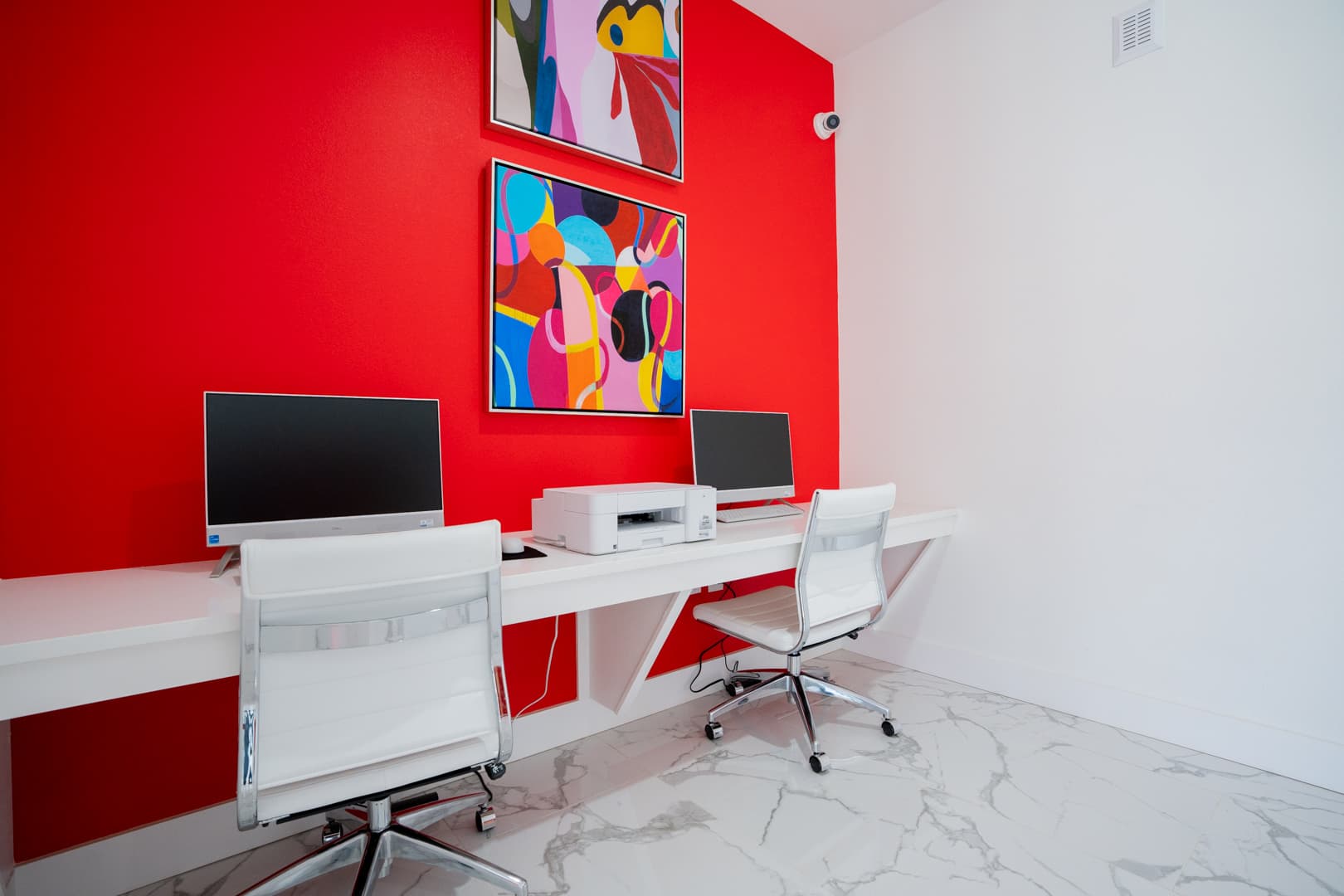 Modern Storage business center with computer and printer