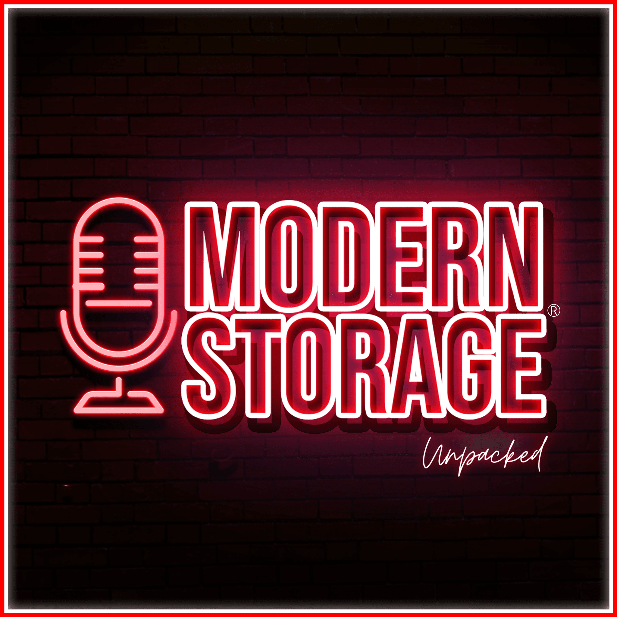 Modern Storage® Unpacked podcast logo in neon red