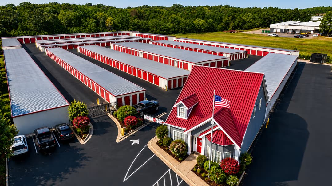 Aerial view of Modern Storage Maumelle featuring secure drive-up and climate-controlled self-storage units.