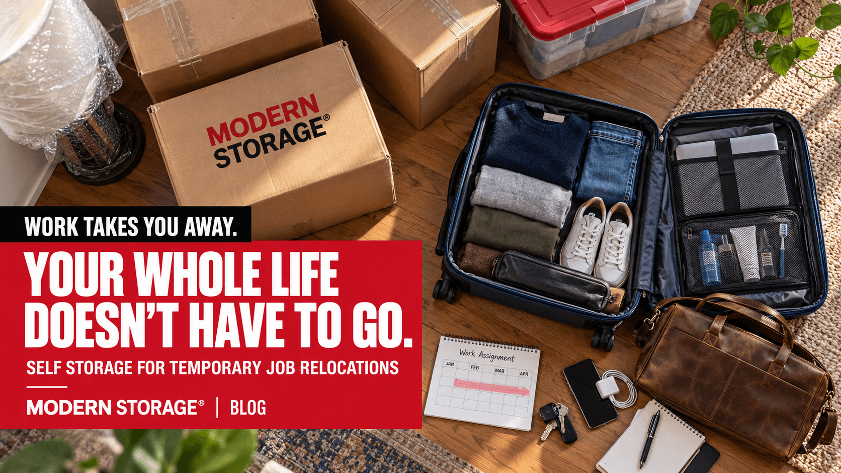 Professional packing belongings into boxes before leaving for a temporary work relocation