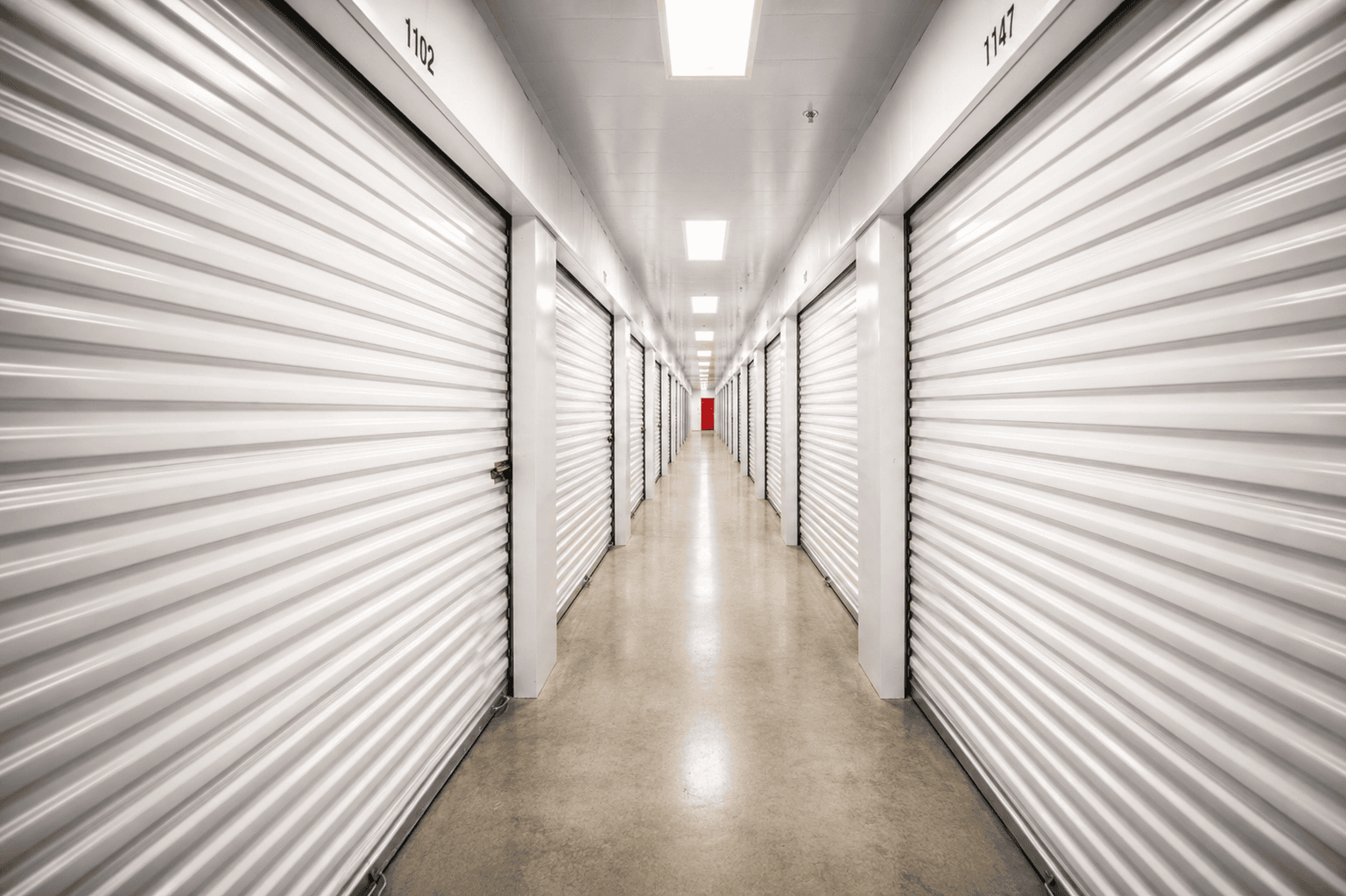 Clean indoor self storage hallway with secure storage units at Modern Storage in Little Rock, Arkansas.